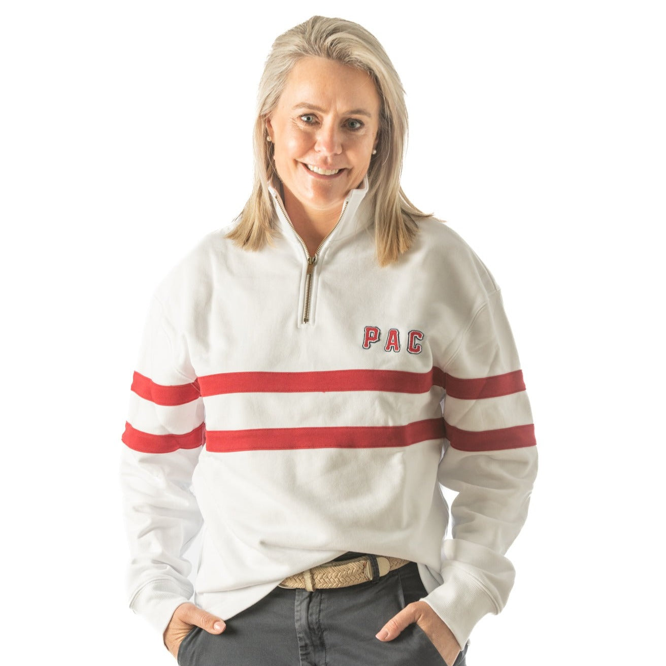 PAC Rowing Collegiate Stripe Quarter Zip White